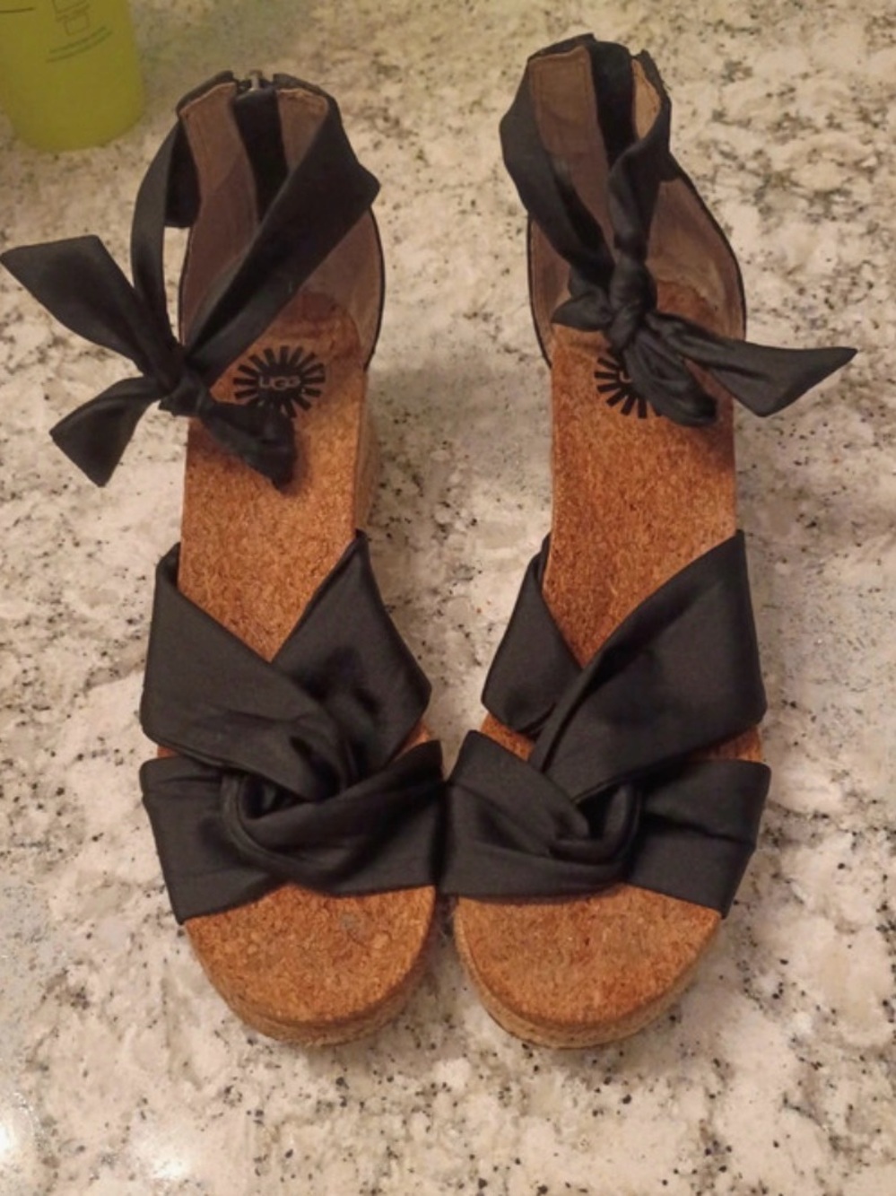 UGG Traci Espadrille Wedge Sandals Black Size 8.5 Ankle Tie Cork Sole